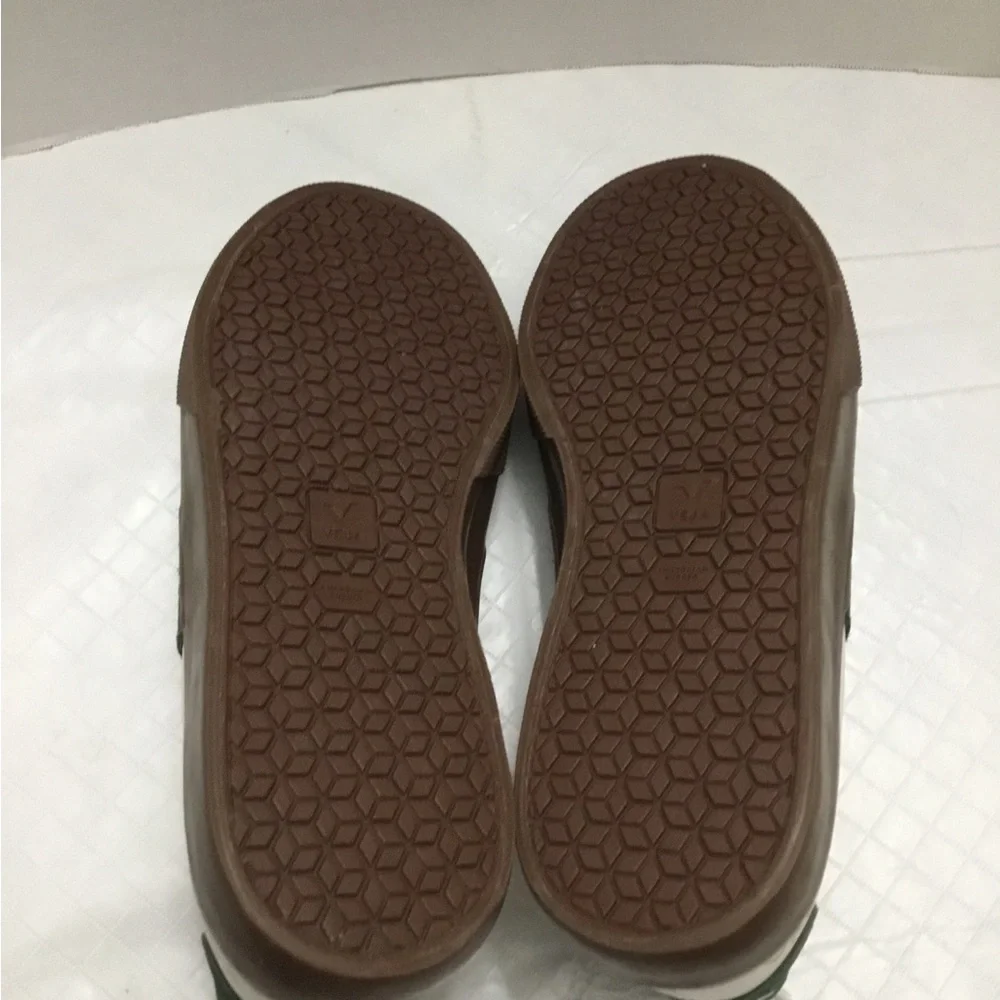 Veja White Sneakers with Green V Logo and Brown Sole